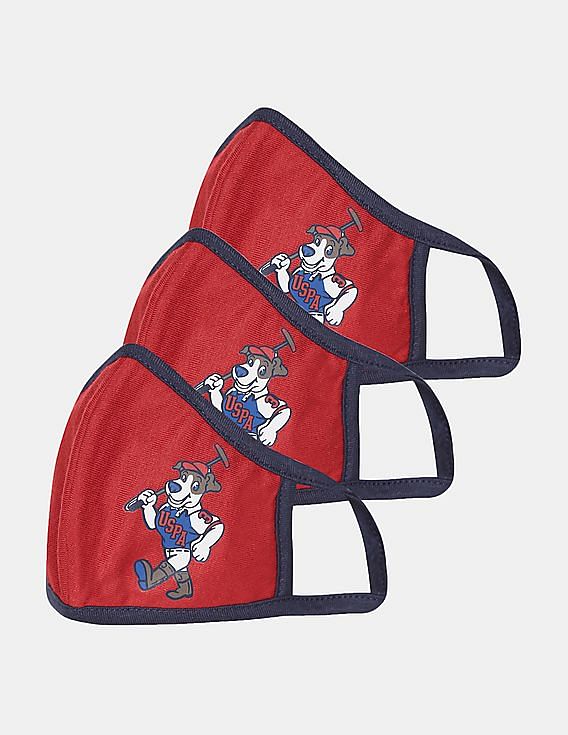 U.S. Polo Assn. Kids Unisex Kids Red Triple Layer Anti Viral Outdoor Face Masks - Pack Of 3