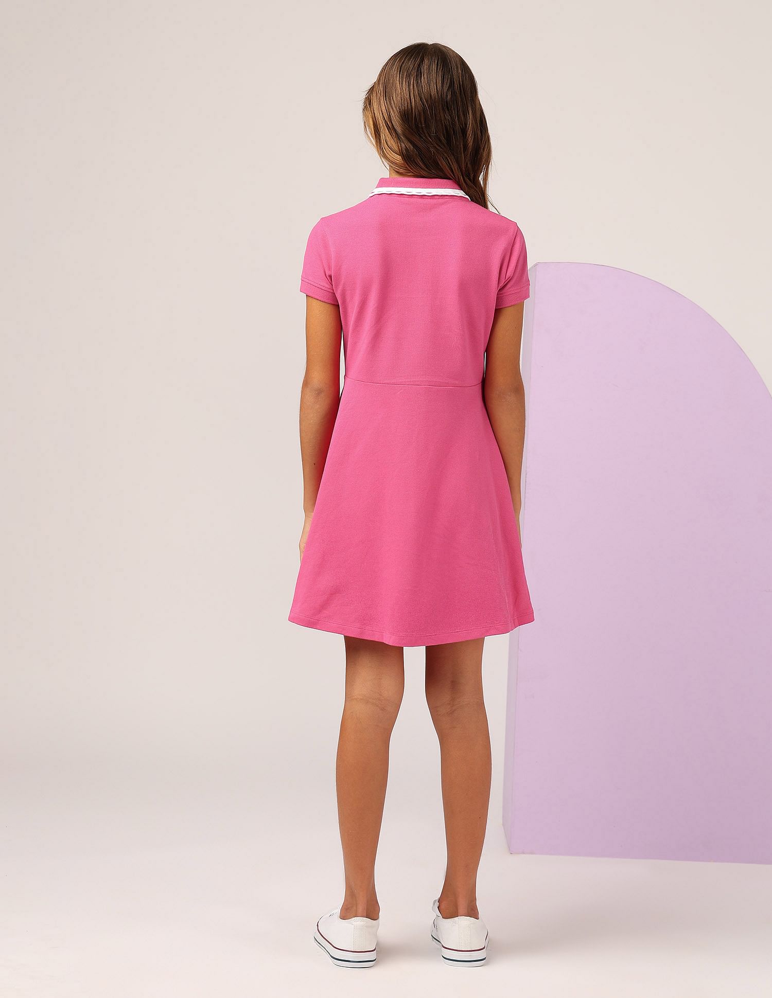 U.S. Polo Assn. Kids Girls Solid Fit And Flare Polo Dress