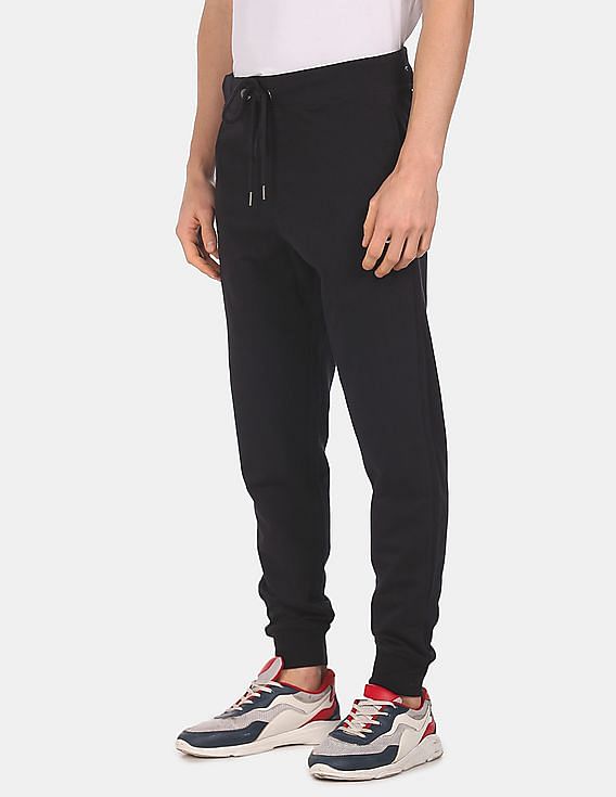 Aeropostale Men Black Drawstring Waist Solid Cotton Joggers
