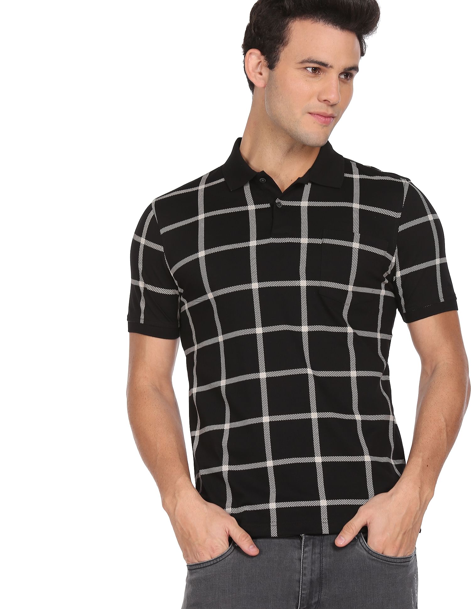 Black and white outlet checkered polo shirt