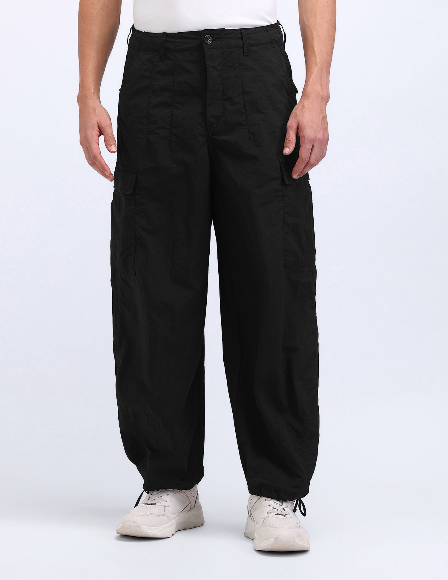 Flying Machine Loose Fit Solid Cargo Trousers
