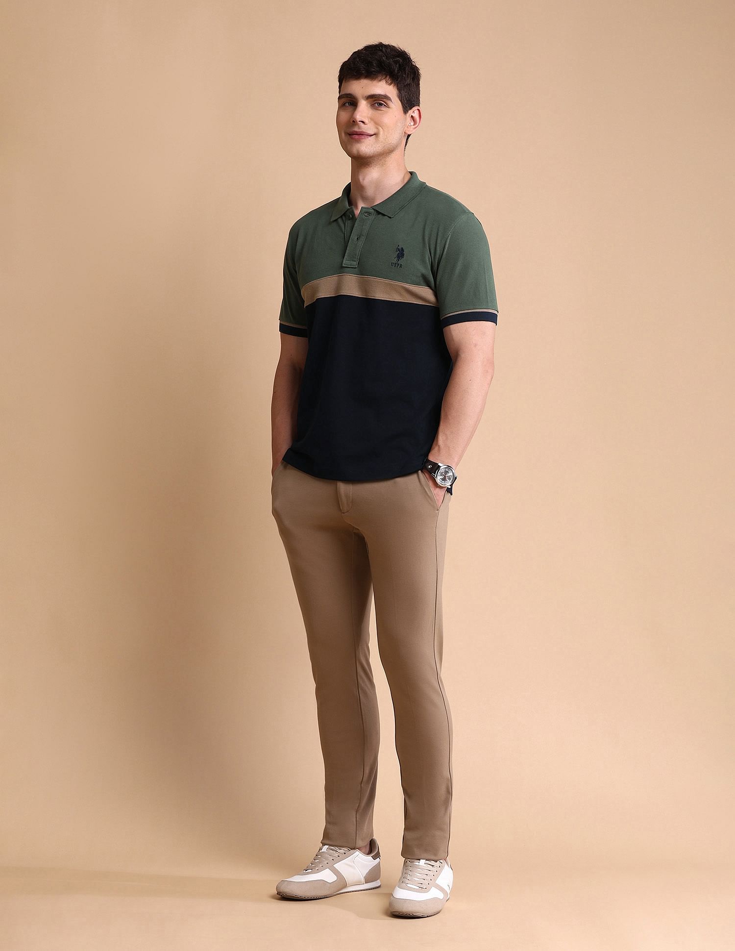U.S. Polo Assn. Colourblocked Slim Fit Polo Shirt