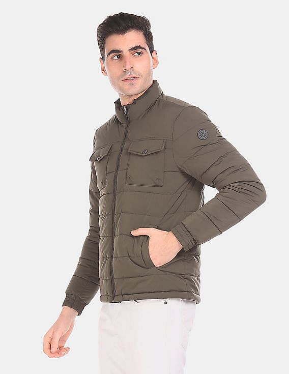 Buy U.S. Polo Assn. Men Olive Stand Collar Solid Puffer Jacket - NNNOW.com