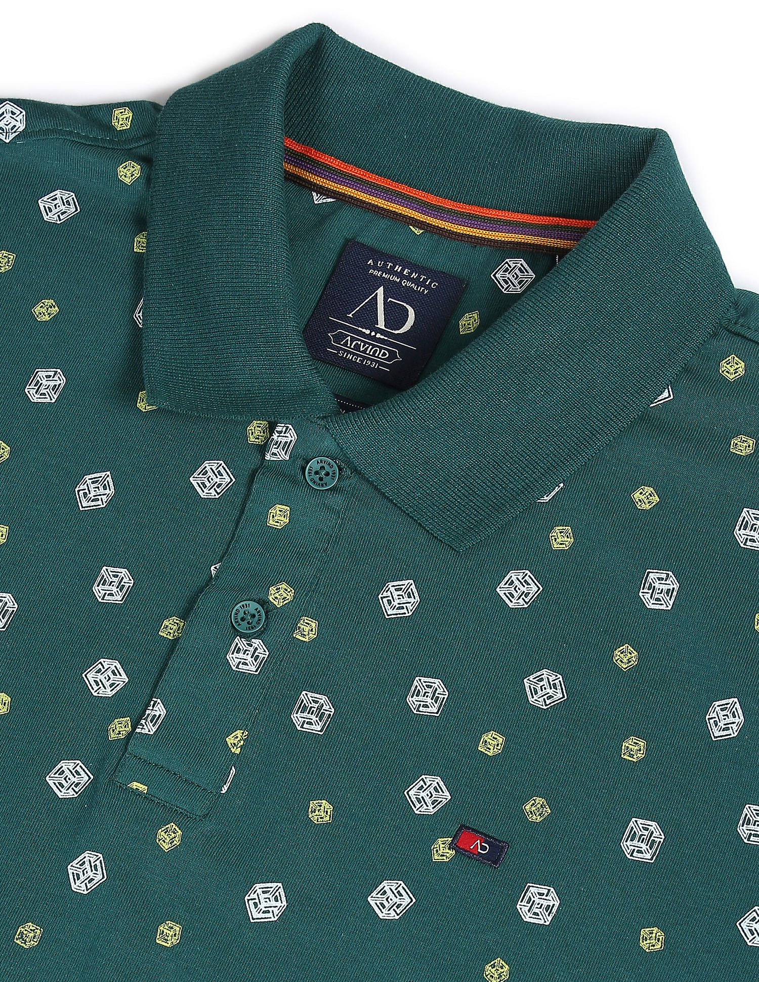 AD by Arvind Geometric Print Cotton Polo Shirt