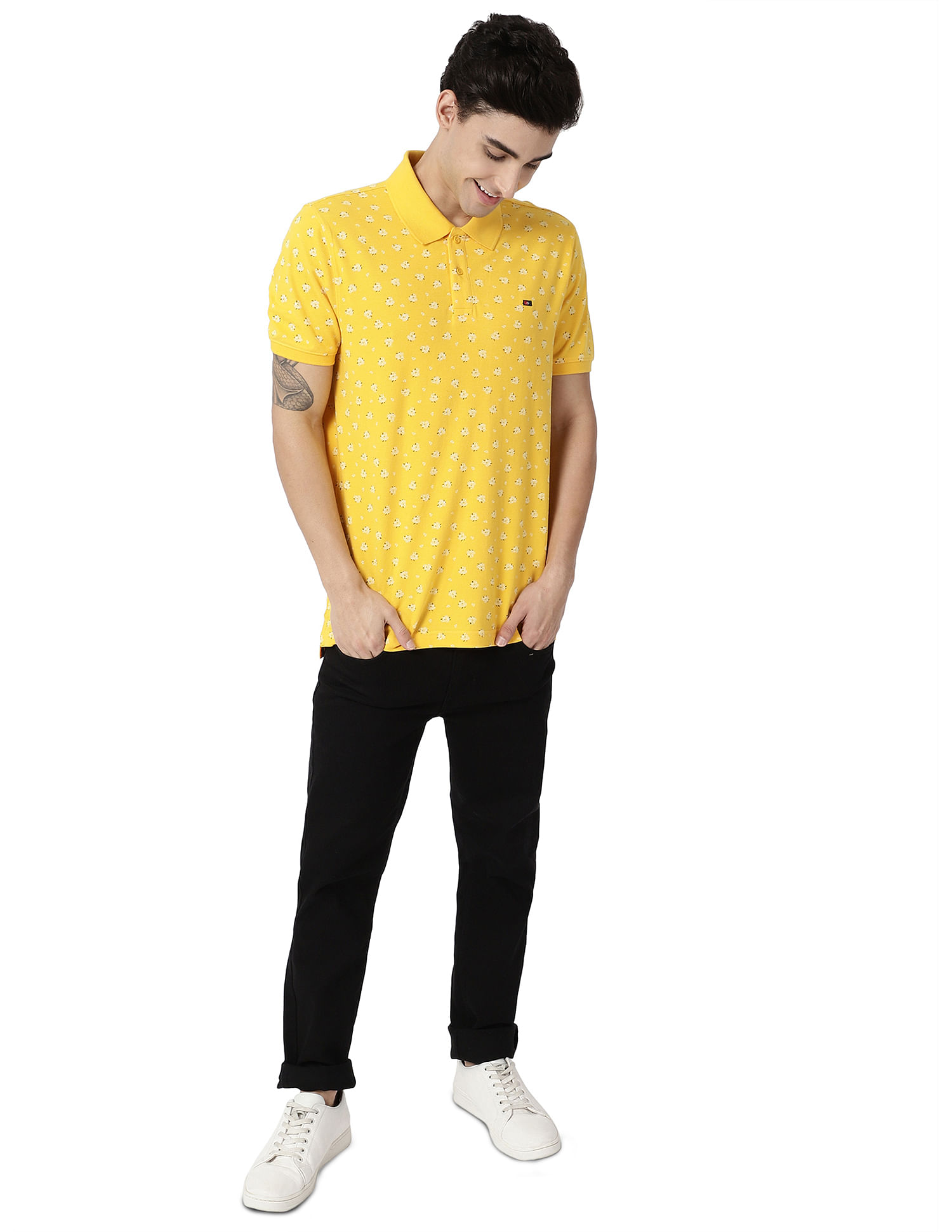AD by Arvind Floral Print Cotton Pique Polo Shirt