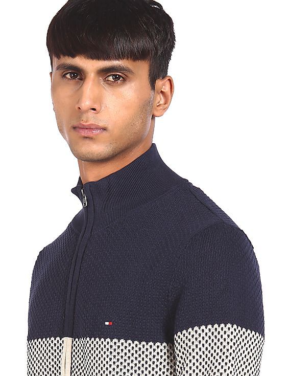 Tommy Hilfiger Men Blue Full Zipper Brand Logon Sweater