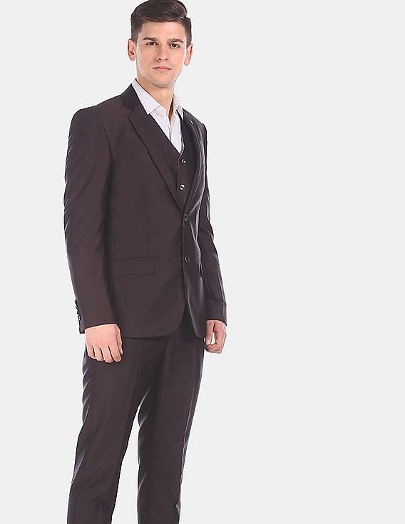 Buy Arrow Men Dark Brown Body Tailored Regular Fit Three Piece Suit -  