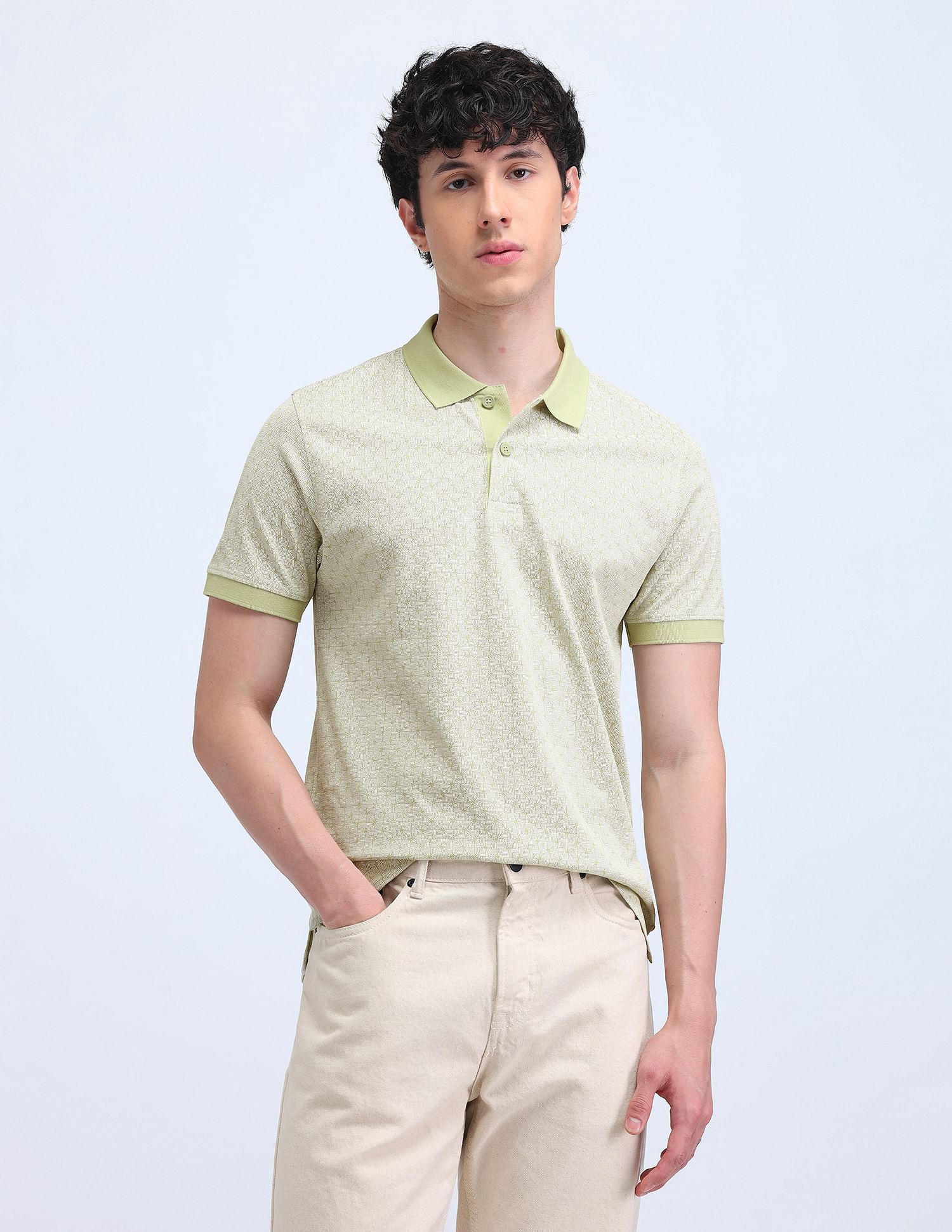 Flying Machine Cotton Geometric Printed Polo Shirt