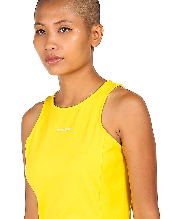 Calvin Klein Women Yellow Halter Neck Solid Dress