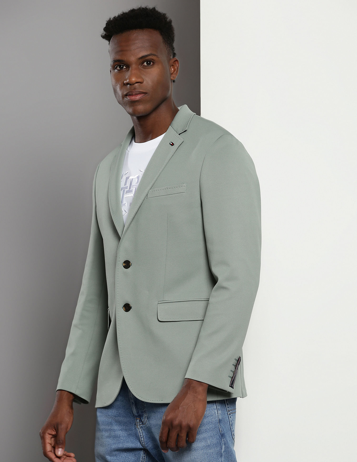 Tommy Hilfiger Notch Lapel Collar Dobby Blazer
