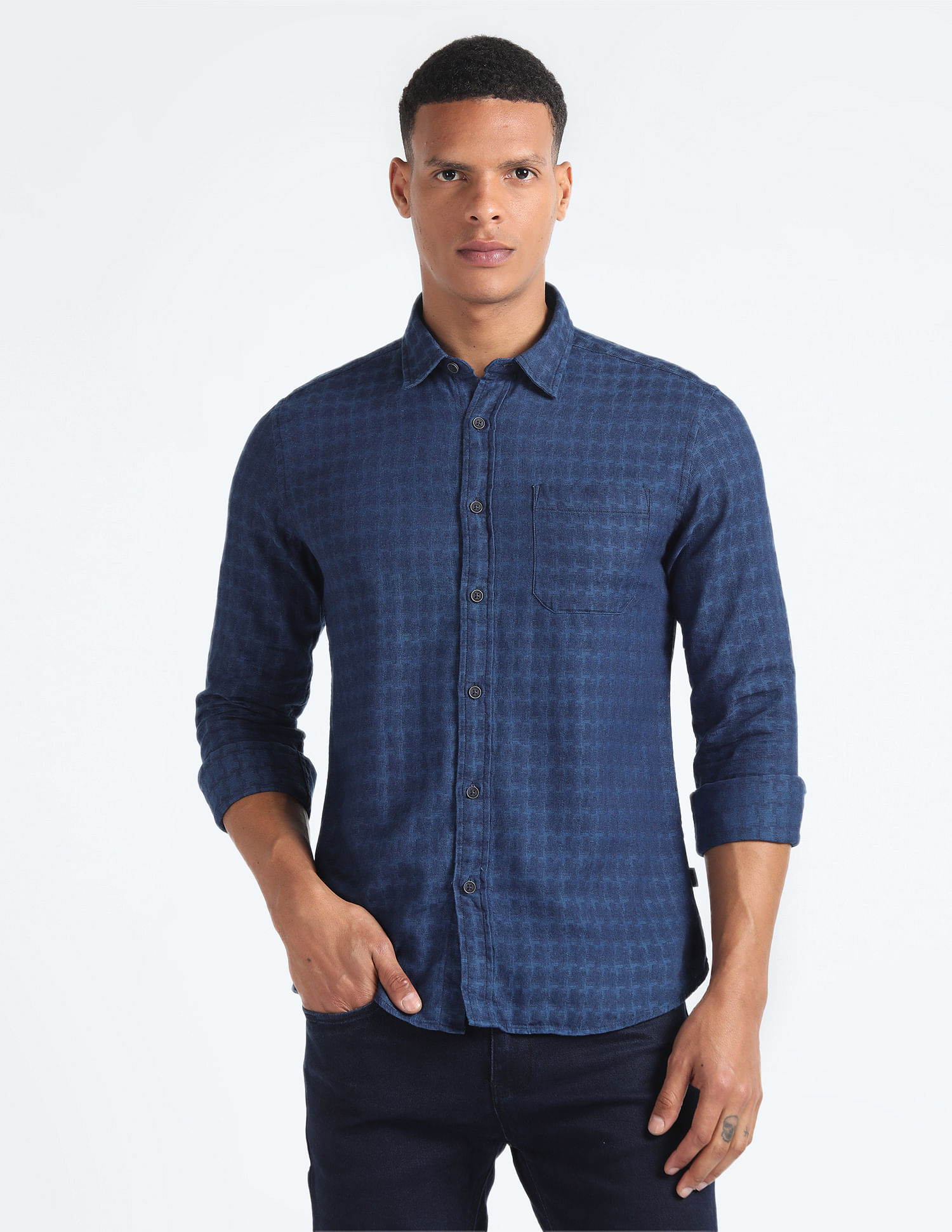 Flying Machine Spread Collar Cotton Shirt