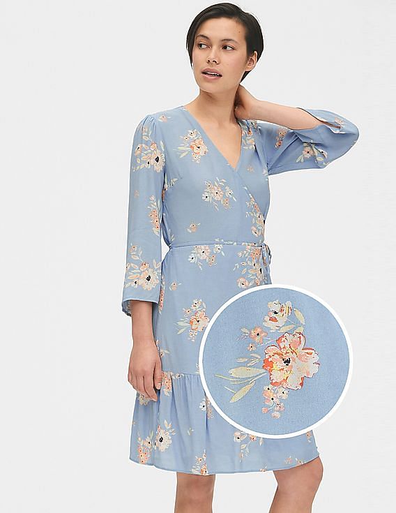 gap floral wrap dress