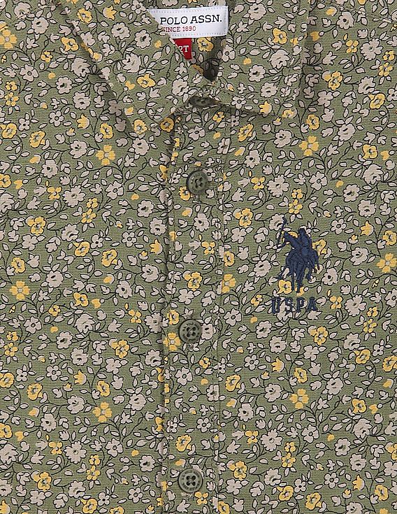 U.S. Polo Assn. Kids Boys Spread Collar Floral Print Shirt