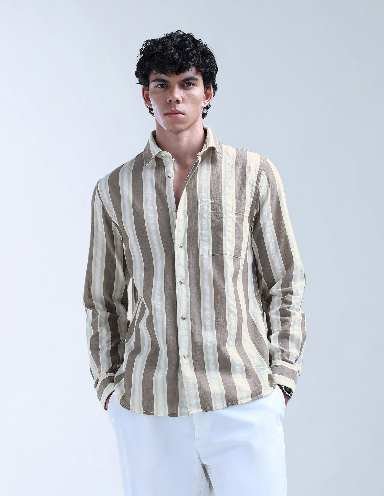 Flying Machine Vertical Striped Color Of Home Shirt