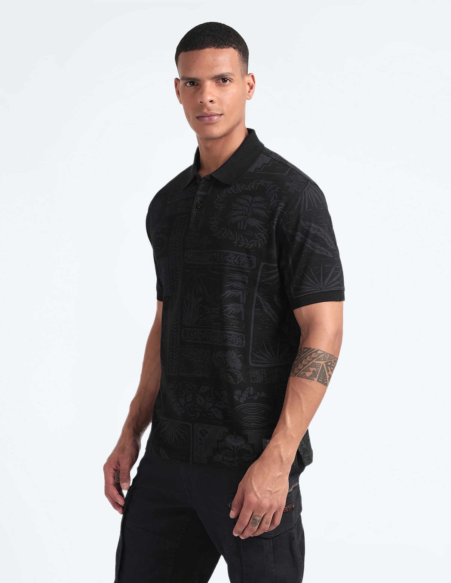 Flying Machine Tropical Print Relaxed Polo Shirt