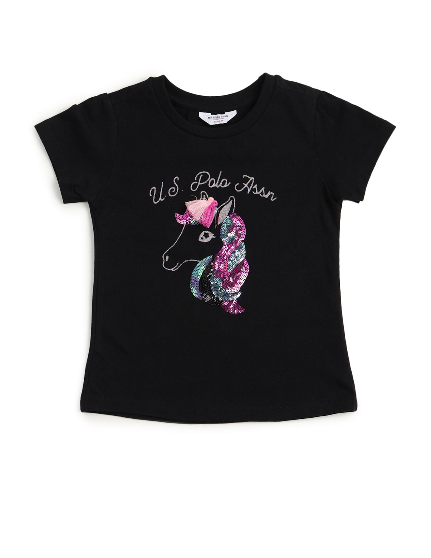U.S. Polo Assn. Kids Girls Embellished Crew Neck T-Shirt