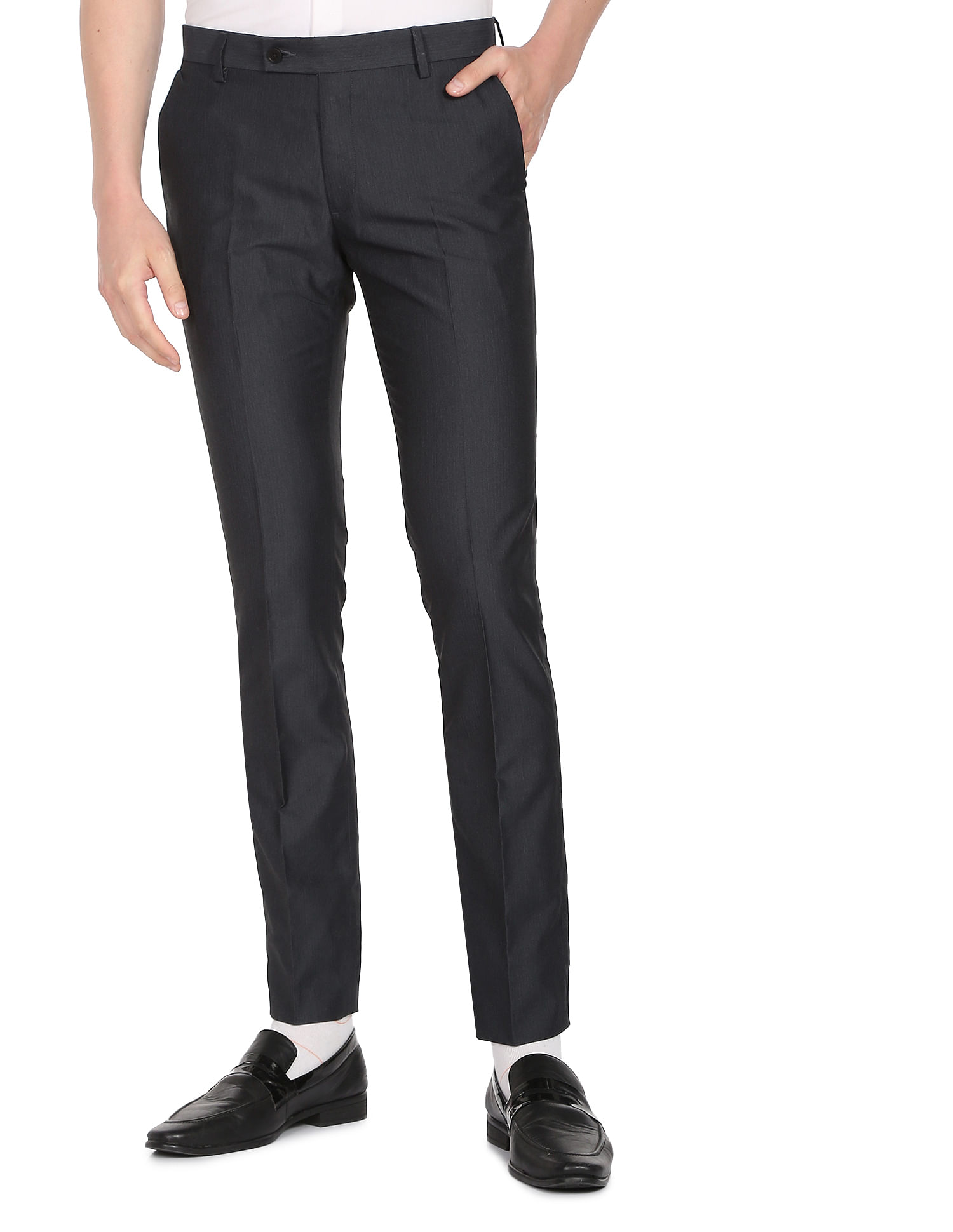 Buy Raymond Raymond Men Dark Grey Solid Slim Fit Work Trouser | Raymond  Trouser online | Dark Grey