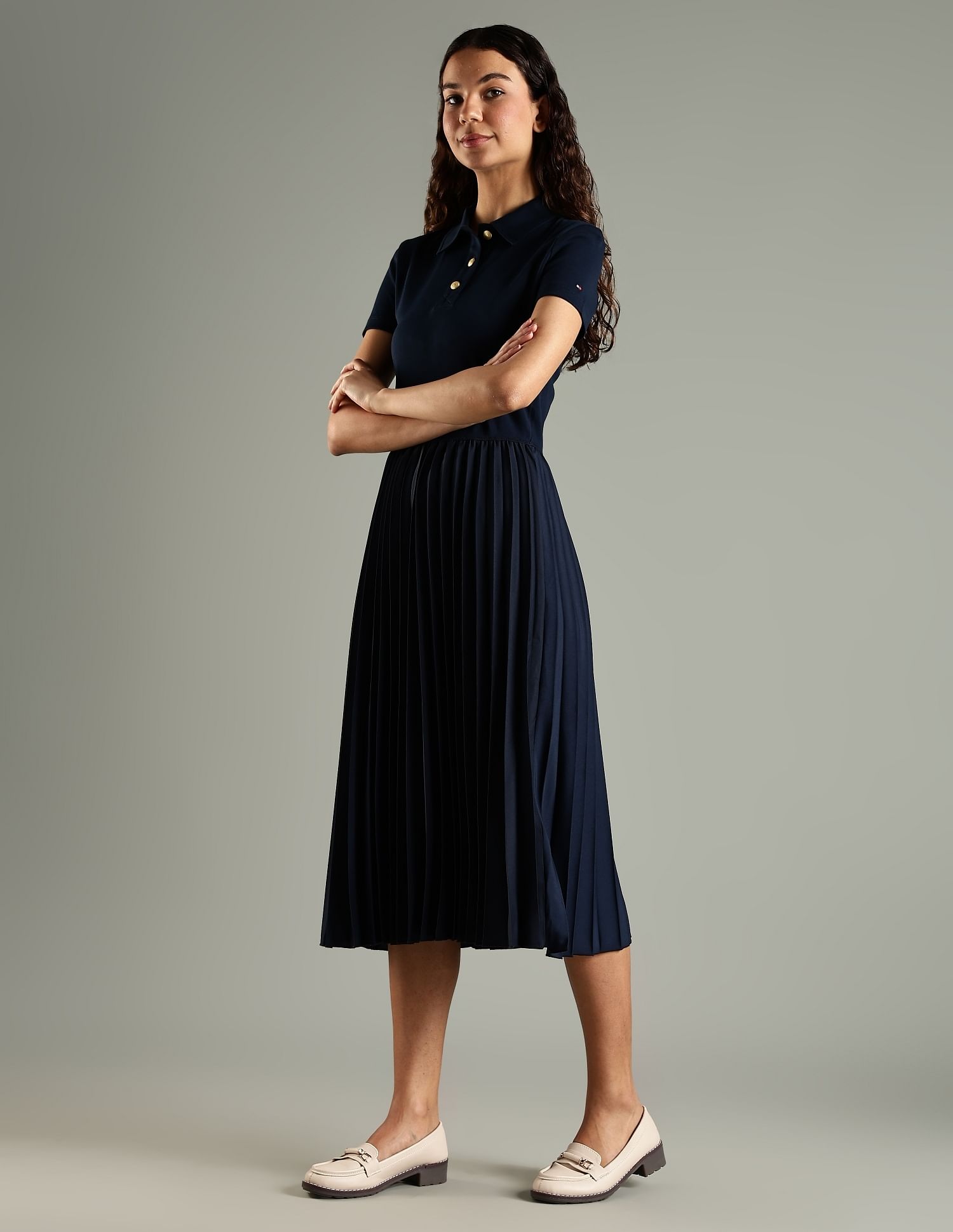 Tommy Hilfiger Cotton Polo Collar Midi Dress