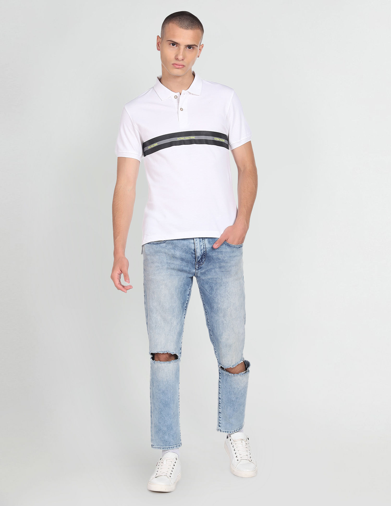 Flying Machine Horizontal Stripe Pique Cotton Polo Shirt