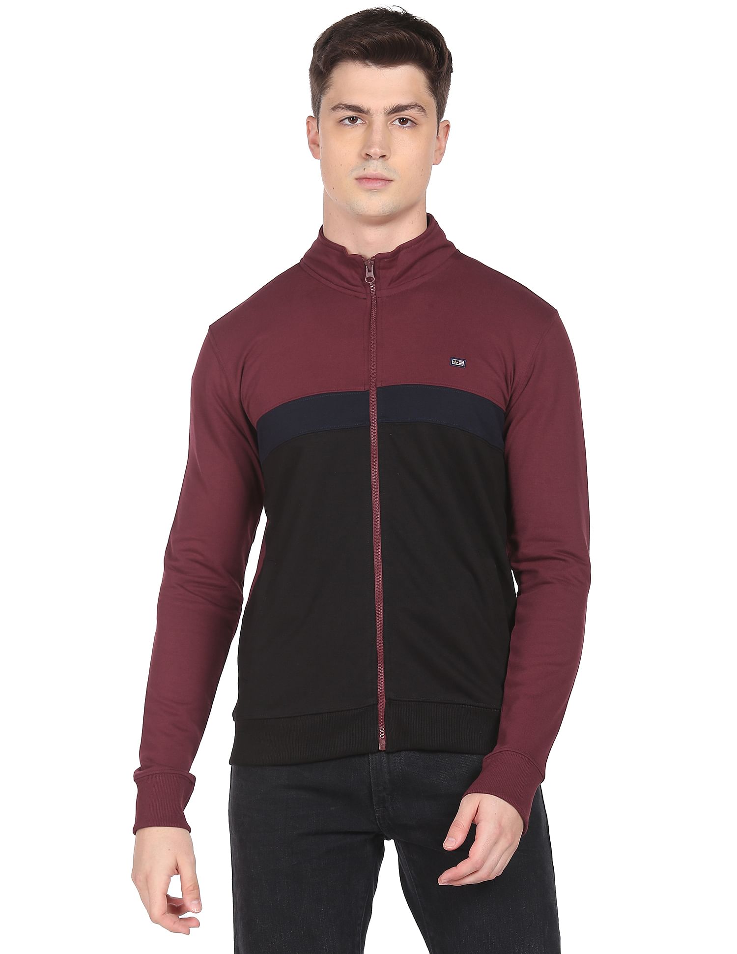 Arrow Sports High Neck Colour Block Sweatshirt