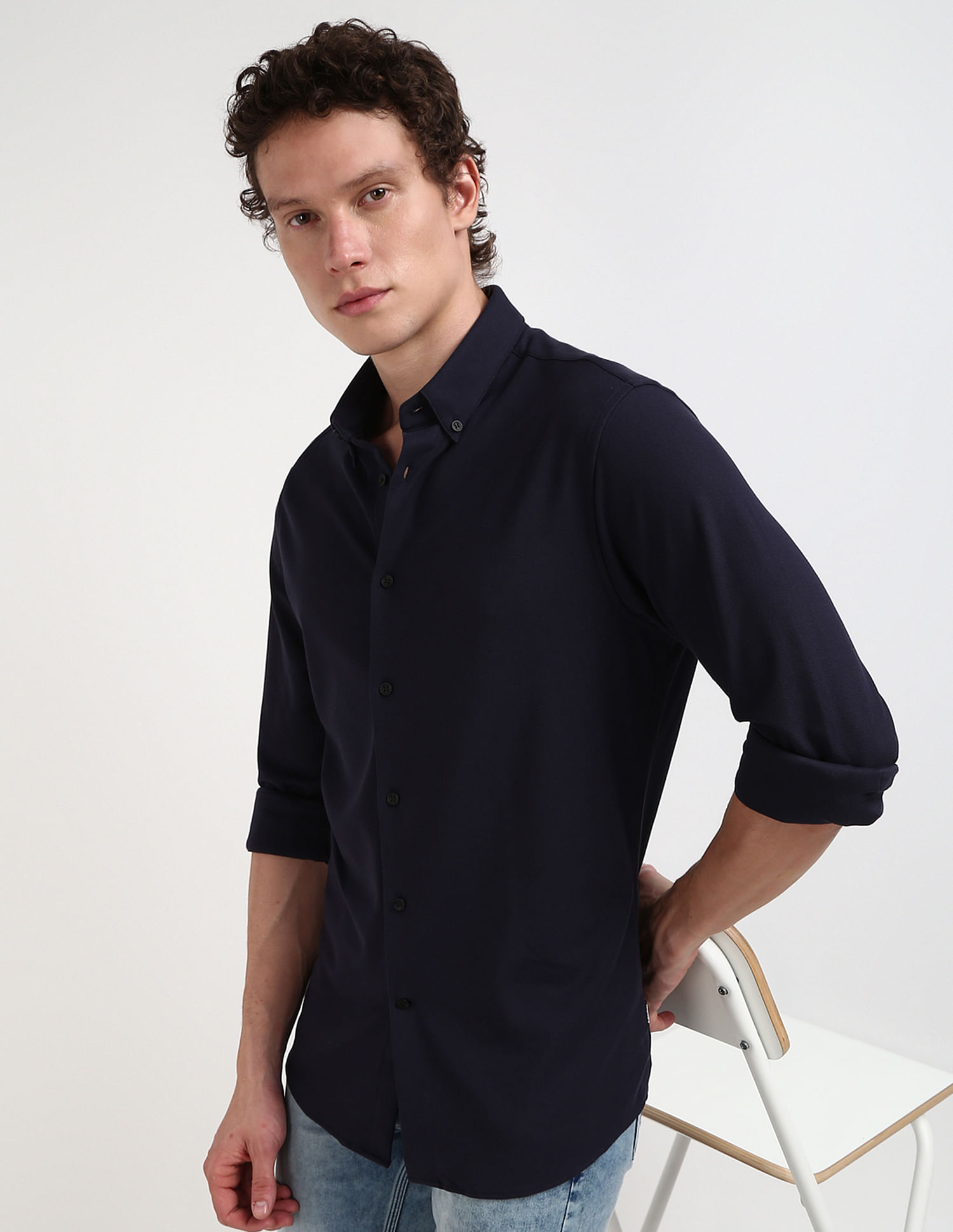 Calvin Klein Pique Jersey Button Down Collar Shirt
