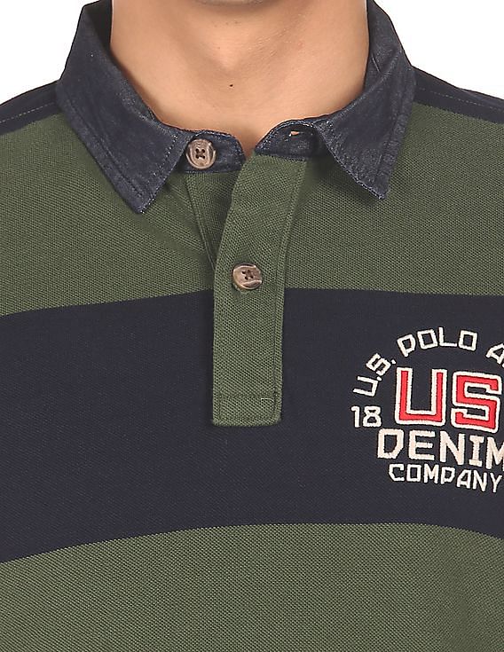 U.S. Polo Assn. Denim Co. Ribbed Collar Striped Polo Shirt