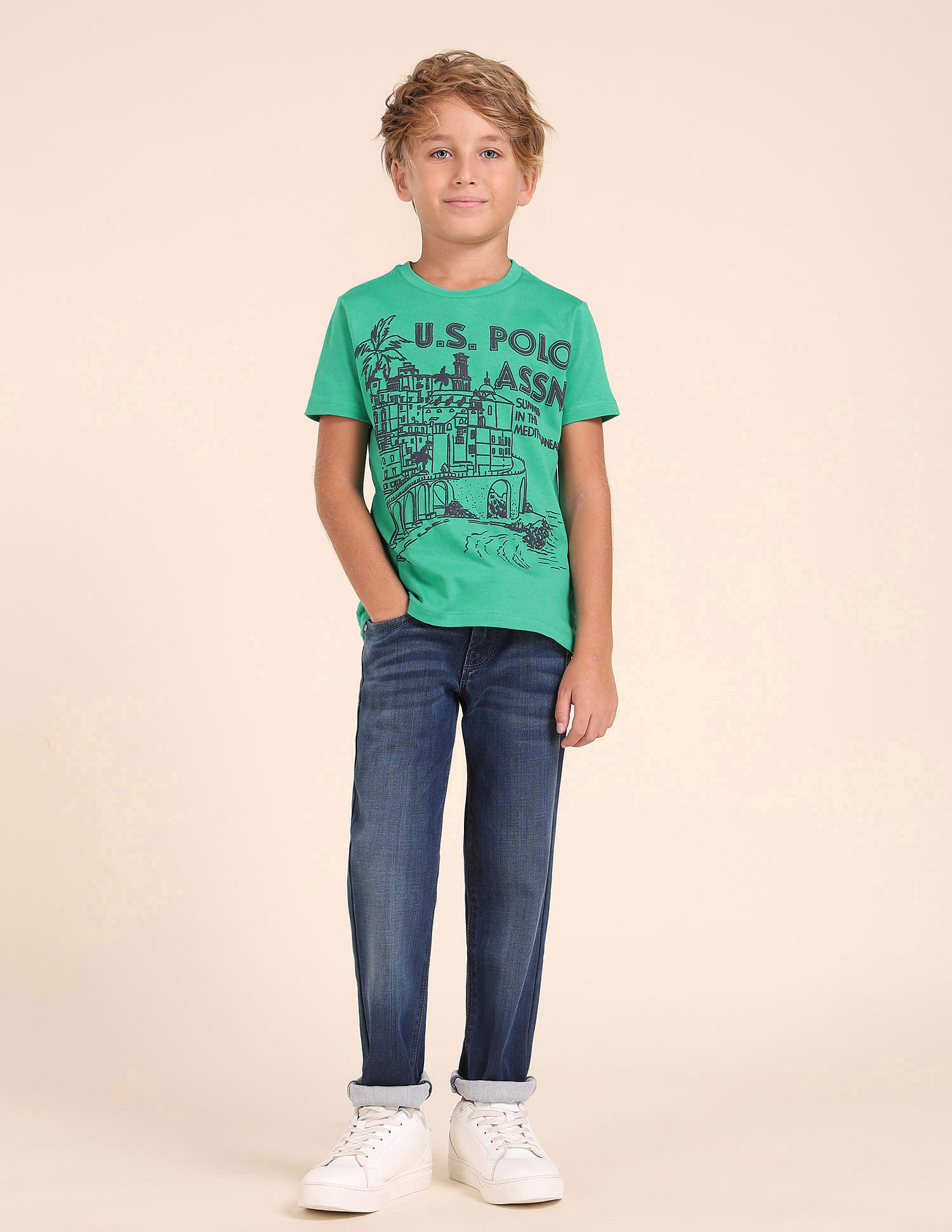 U.S. Polo Assn. Kids Boys Graphic Printed Regular Fit T-Shirt