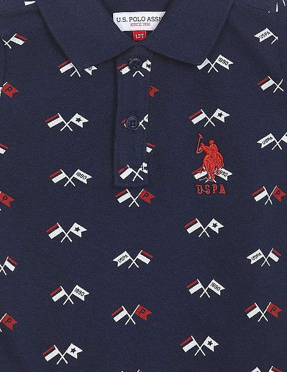 U.S. Polo Assn. Kids Ribbed Collar All Over Print Polo Shirt
