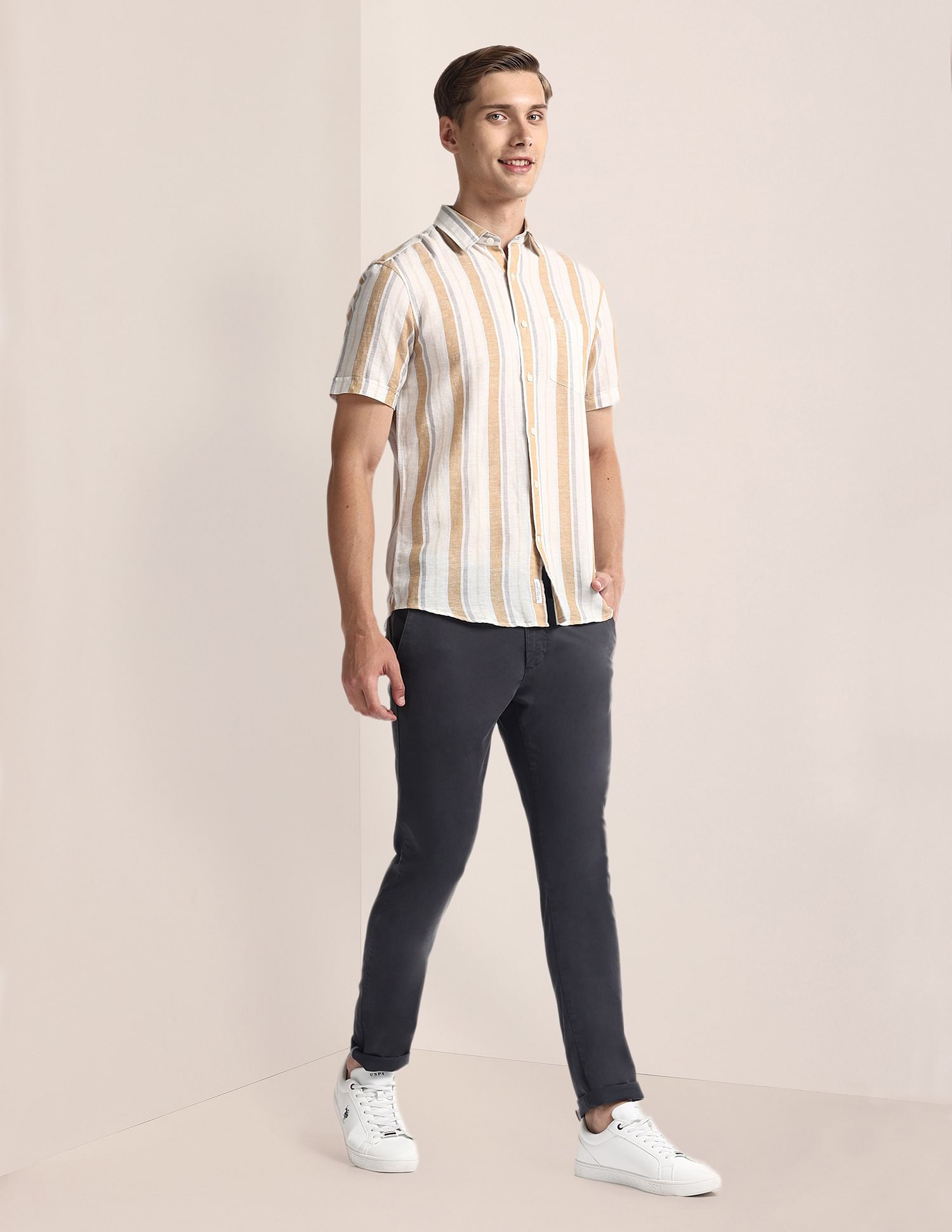 U.S. Polo Assn. Vertical Stripe Linen Blend Shirt
