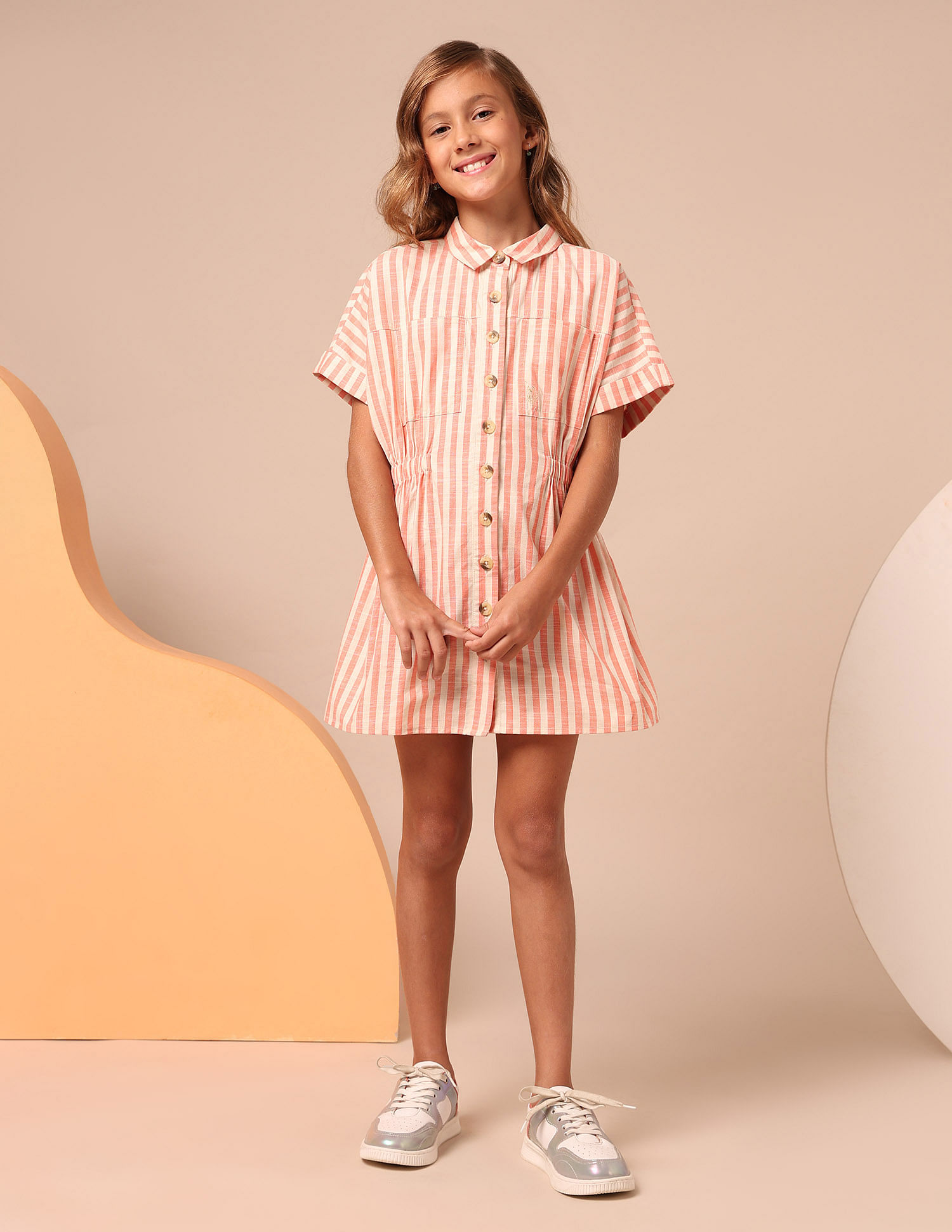 U.S. Polo Assn. Kids Girls Vertical Striped Shirt Dress
