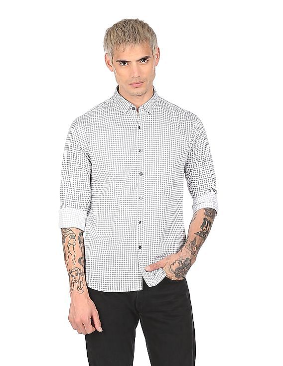 flying machine men printed casual white shirt