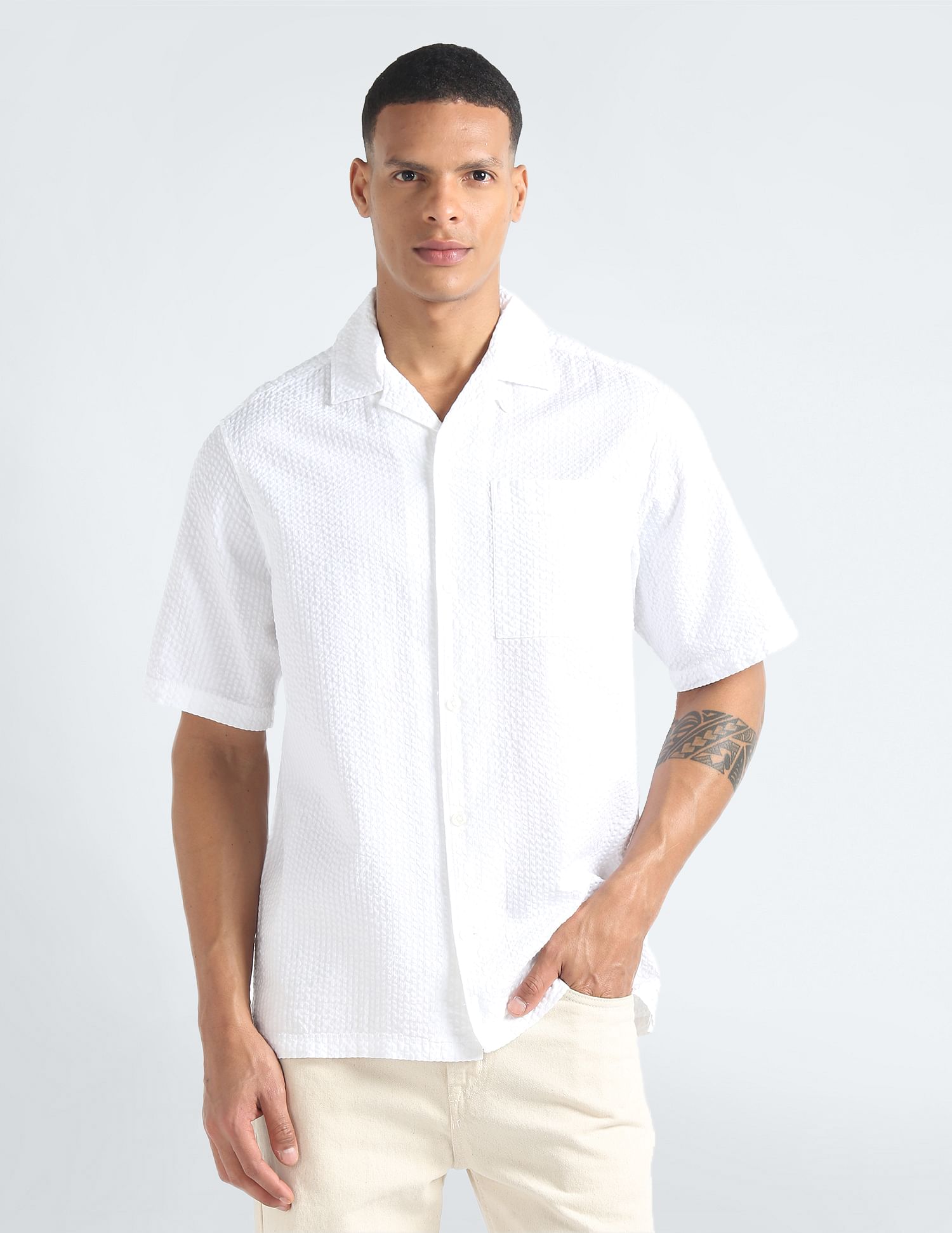 Tommy Hilfiger Cuban Collar Seersucker Shirt