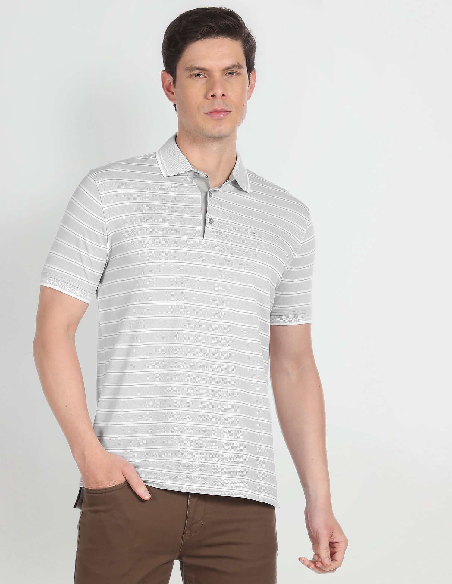 Arrow Mercerised Cotton Horizontal Stripe Polo Shirt