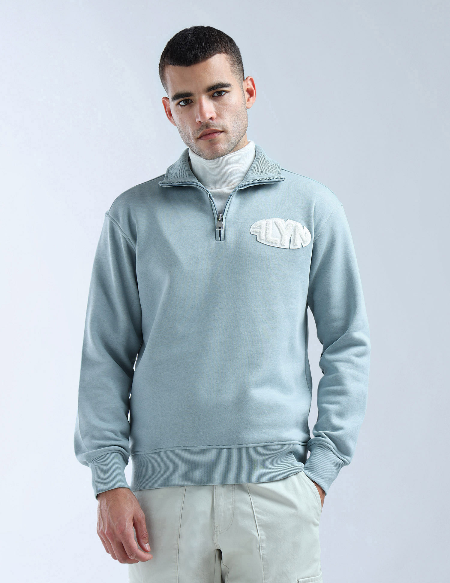 Flying Machine Solid High Neck Sweatshirt