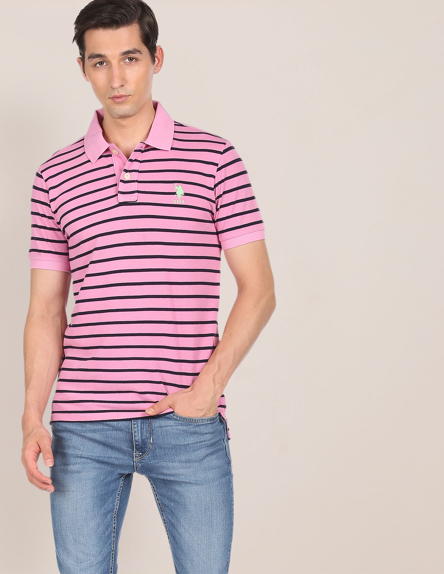 U.S. Polo Assn. Ribbed Collar Horizontal Stripe Polo Shirt