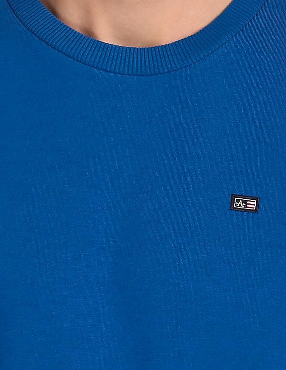Arrow Sports Men Royal Ribbed Crew Neck Solid Sweatshirt