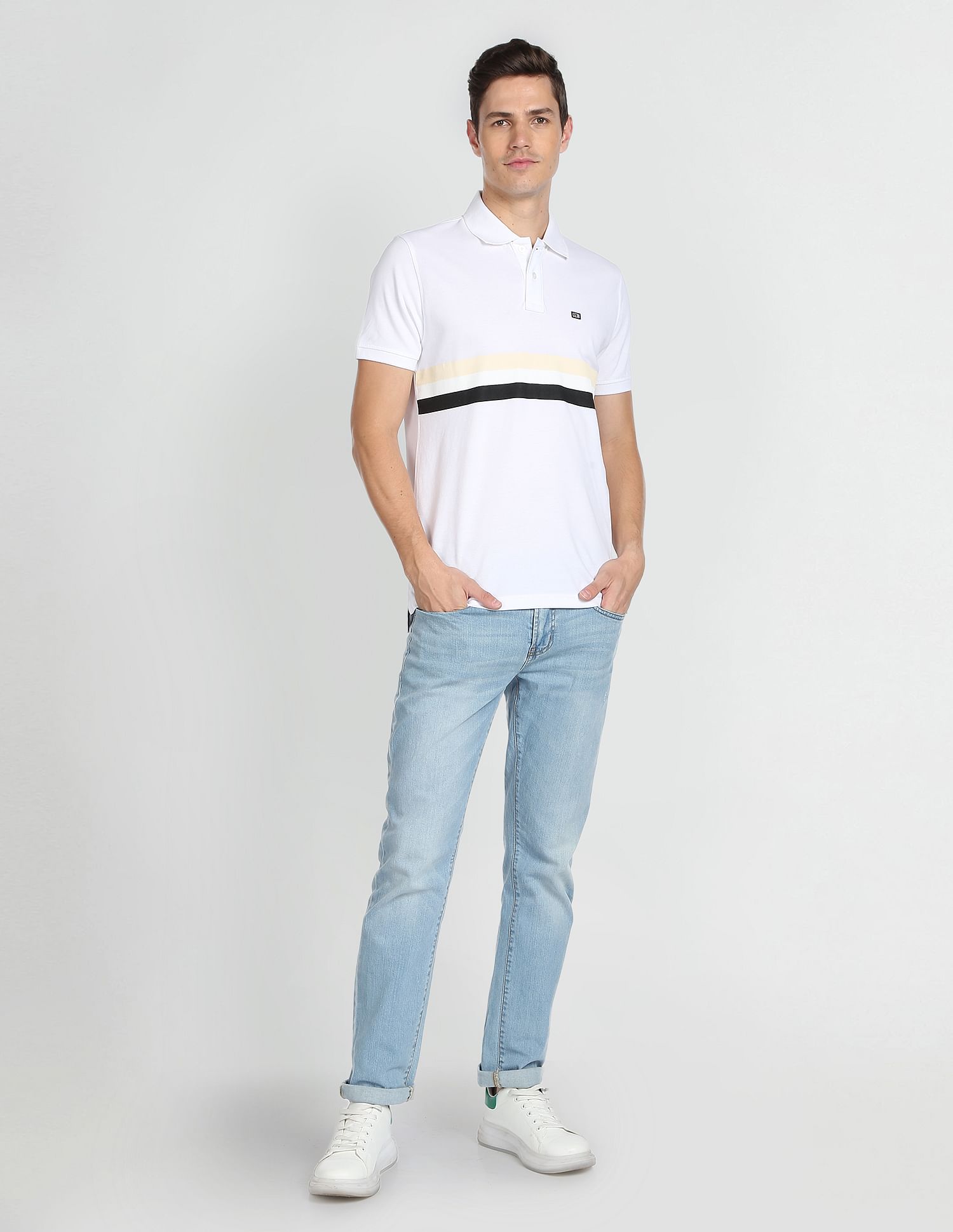 Arrow Sports Horizontal Stripe Cotton Polo Shirt