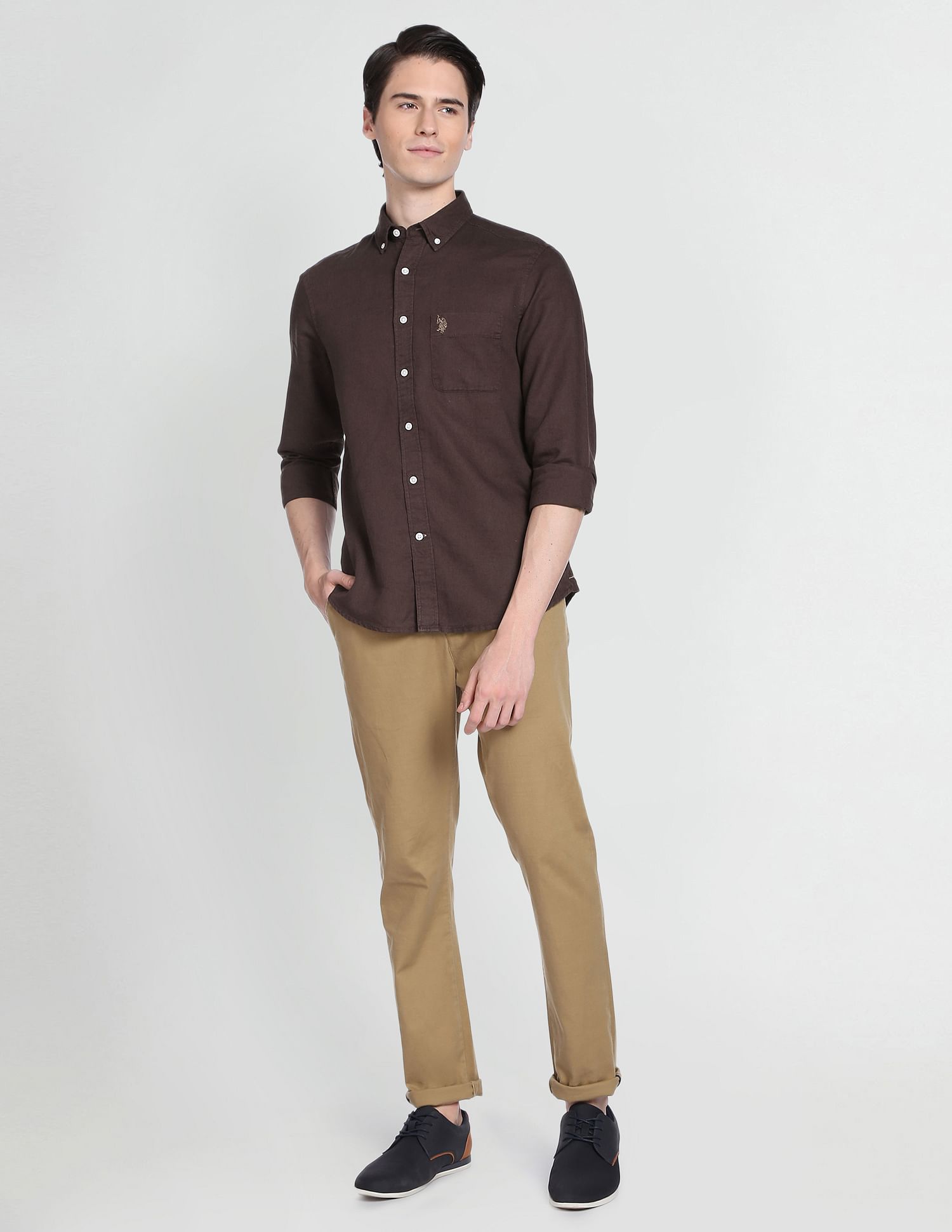 U.S. Polo Assn. Denim Co. Button Down Collar Overdyed Solid Shirt