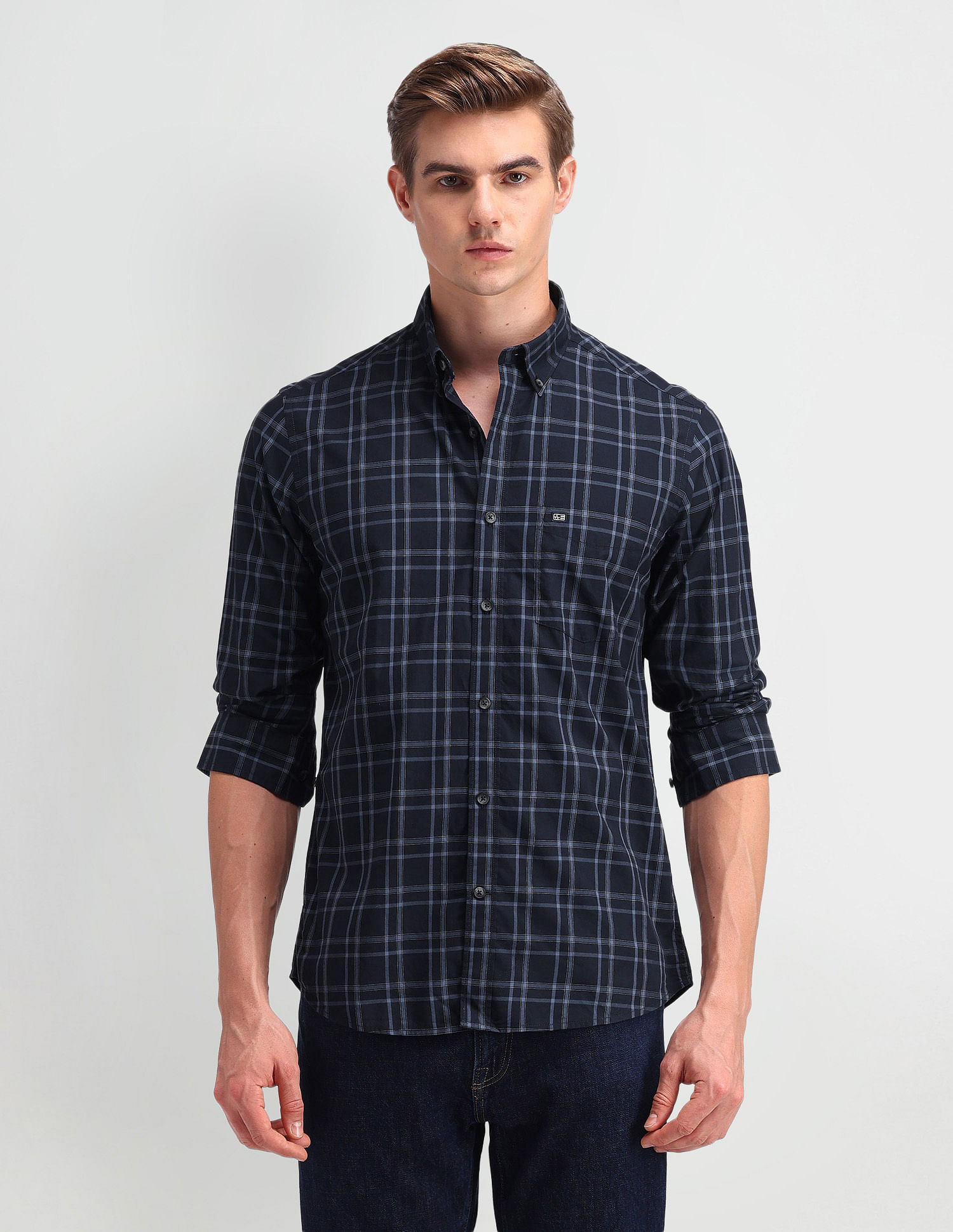 Arrow Sport Pure Cotton Grid Tattersall Checked Shirt