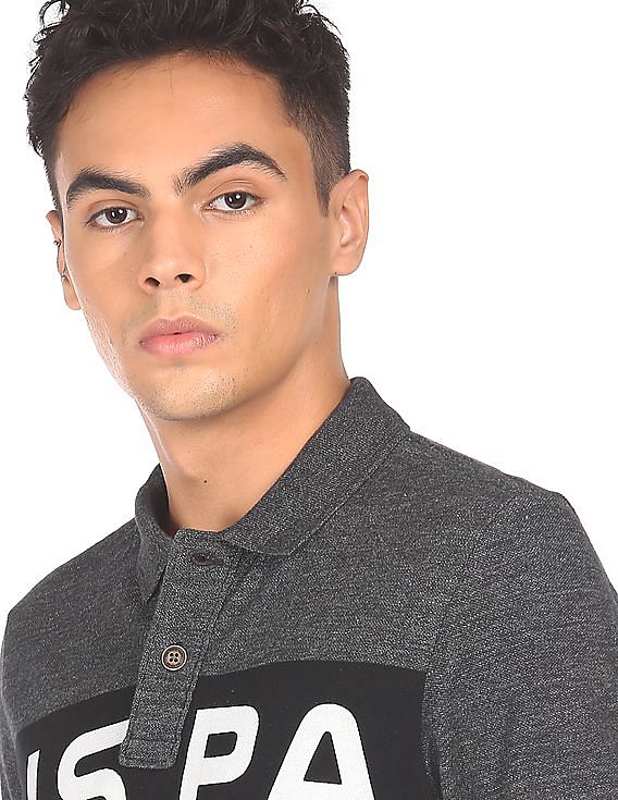 U.S. Polo Assn. Denim Co. Ribbed Collar Brand Print Polo Shirt