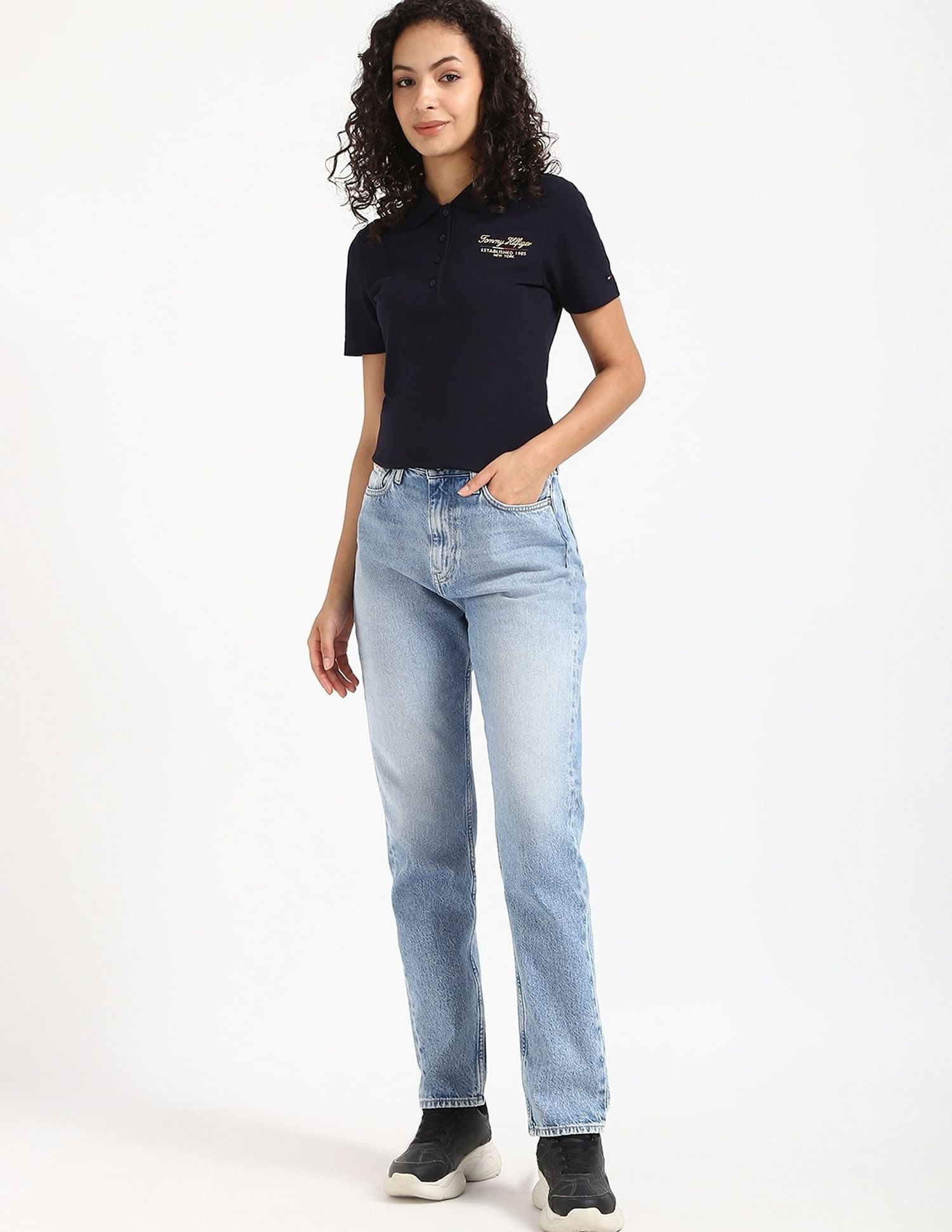 Tommy Hilfiger Womens Blue Solid Polo Shirt