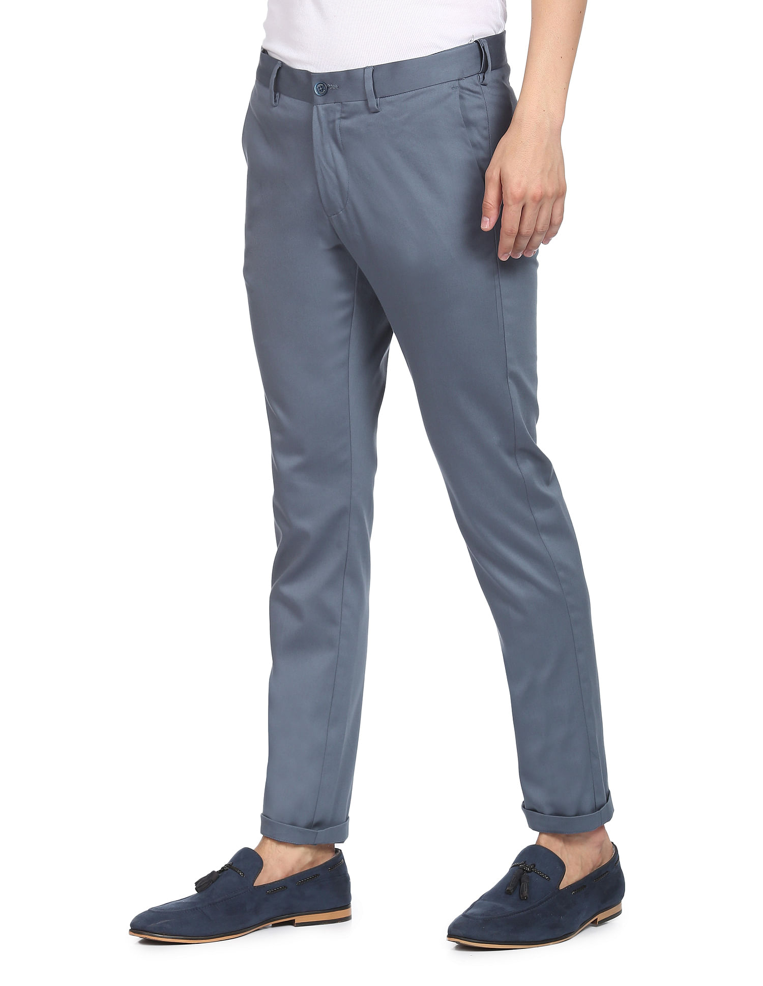 Buy Arrow Sports Men Light Blue Bronson Slim Fit Solid Casual Trousers -  NNNOW.com