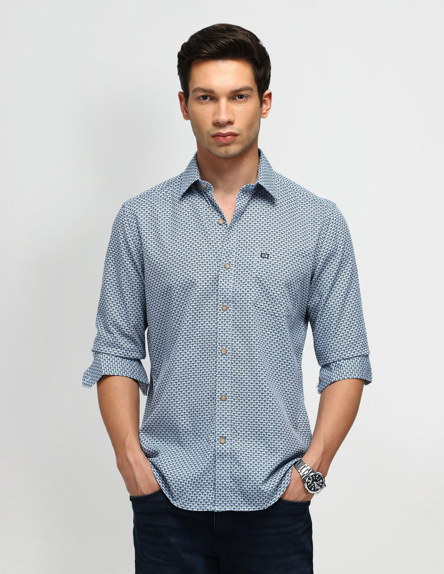 Arrow Sport Slim Fit Geometric Pattern Shirt