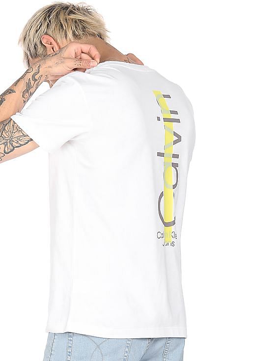 Calvin Klein Men White Round Neck Brand Print T-Shirt