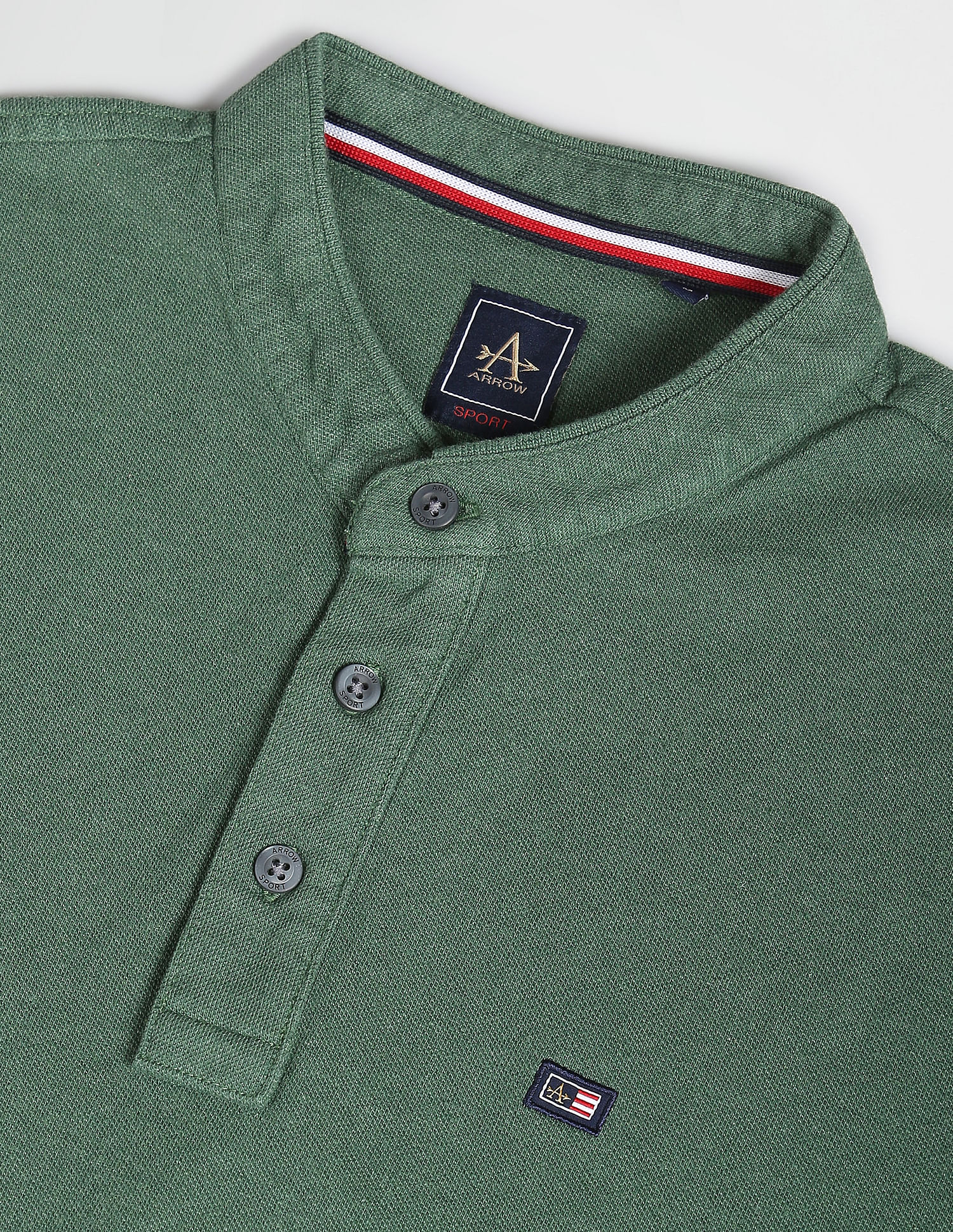 Arrow Sports Mandarin Collar Heathered Polo Shirt