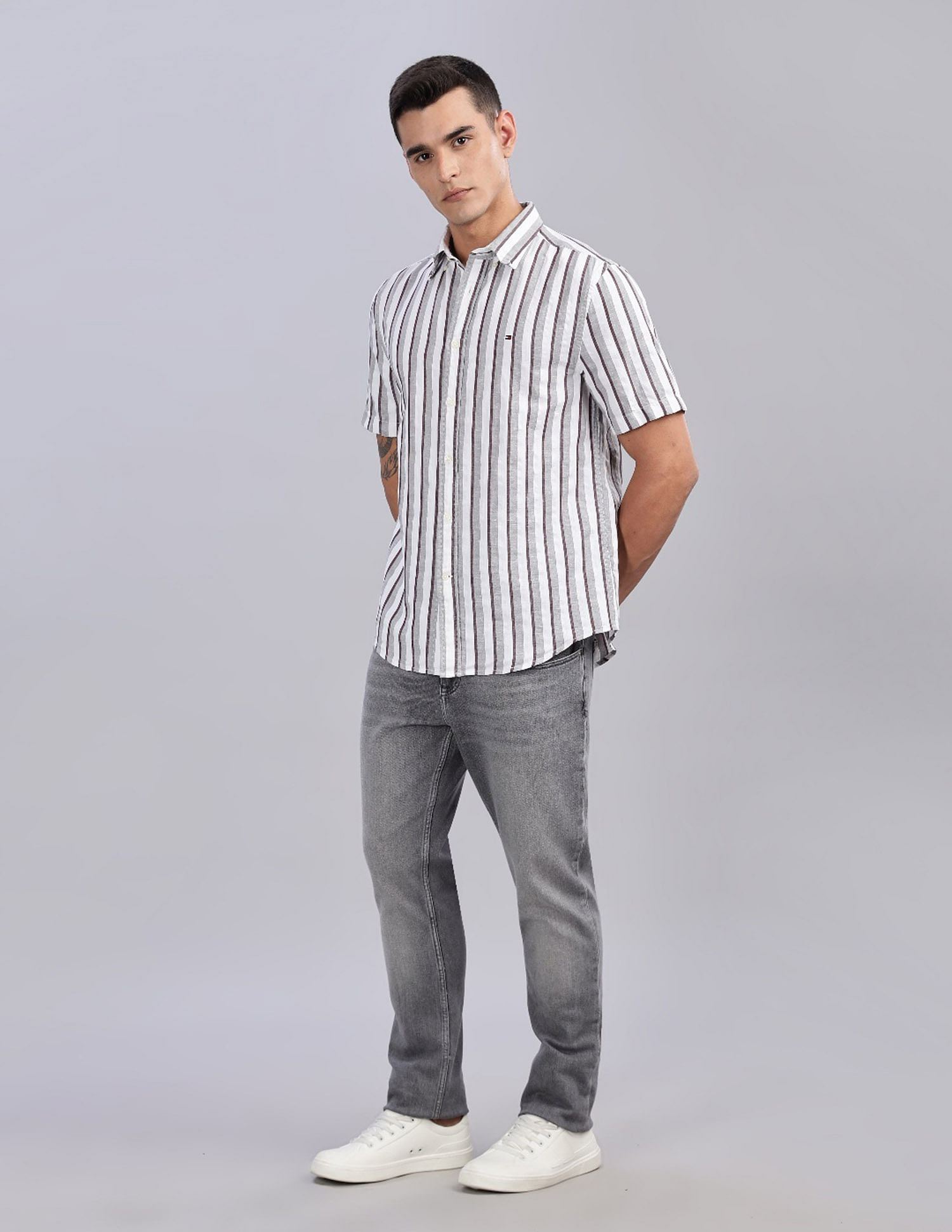 Tommy Hilfiger Striped Regular Fit Plain Woven Shirt