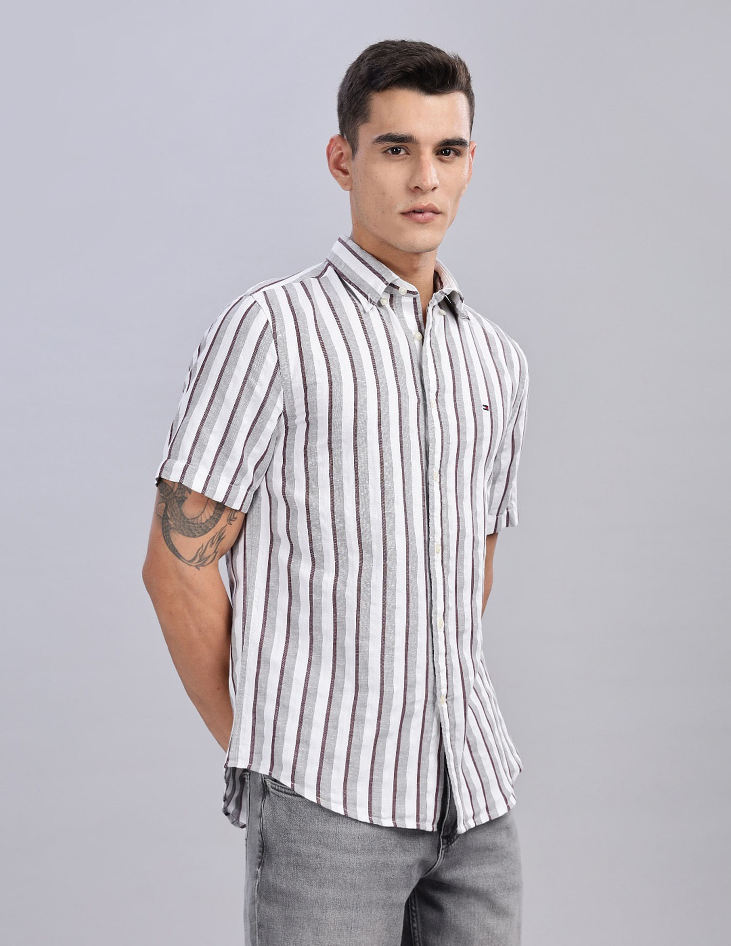 Tommy Hilfiger Striped Regular Fit Plain Woven Shirt