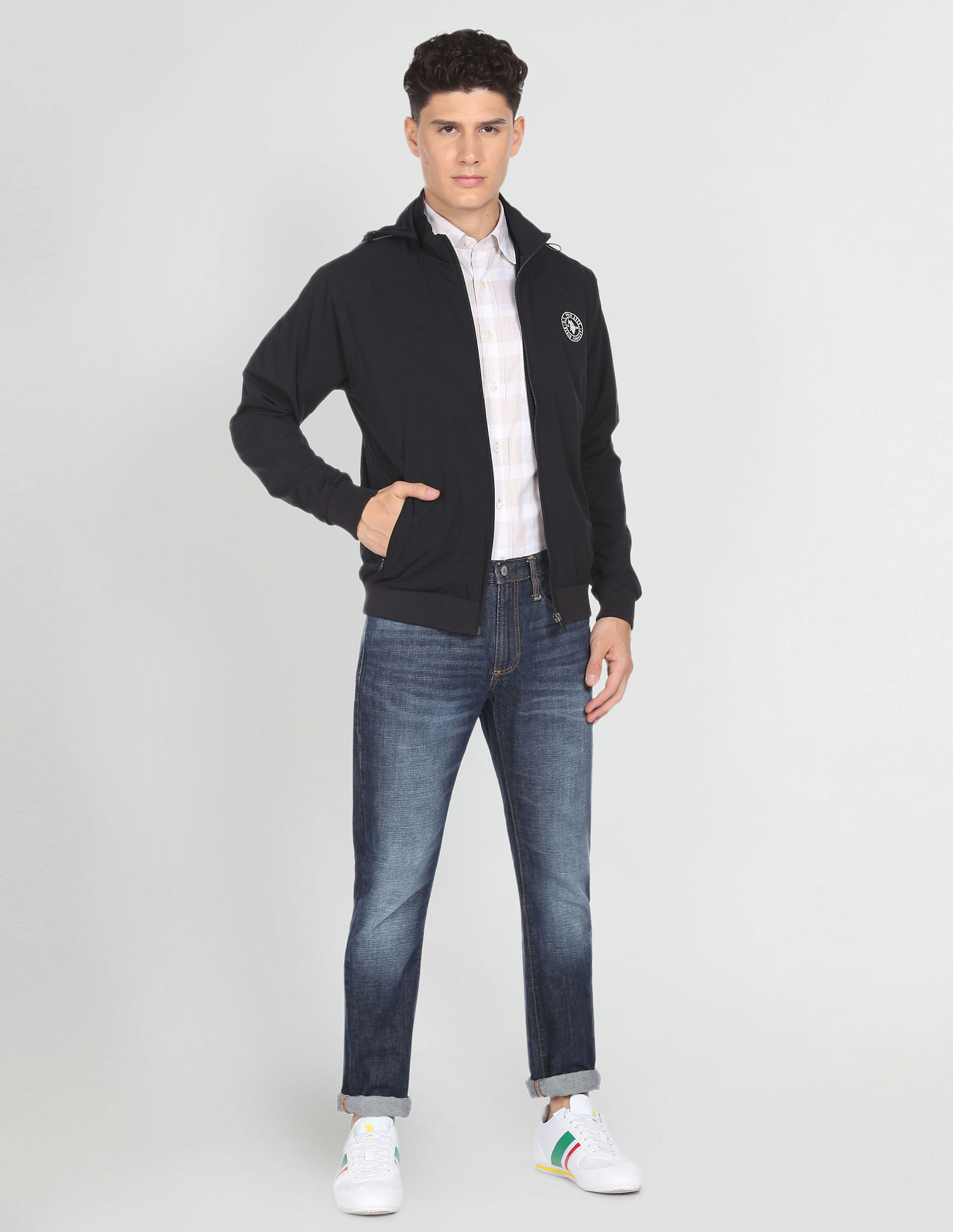 U.S. Polo Assn. Denim Co. High Neck Solid Detachable Hood Jacket