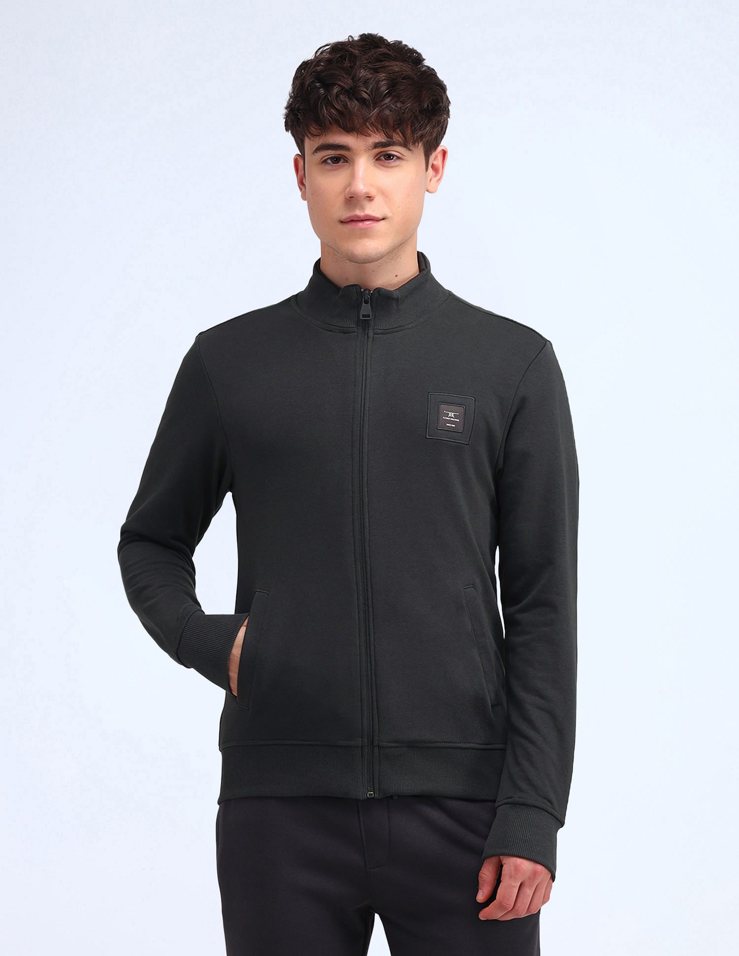 Flying Machine Solid High Neck Sweatshirt