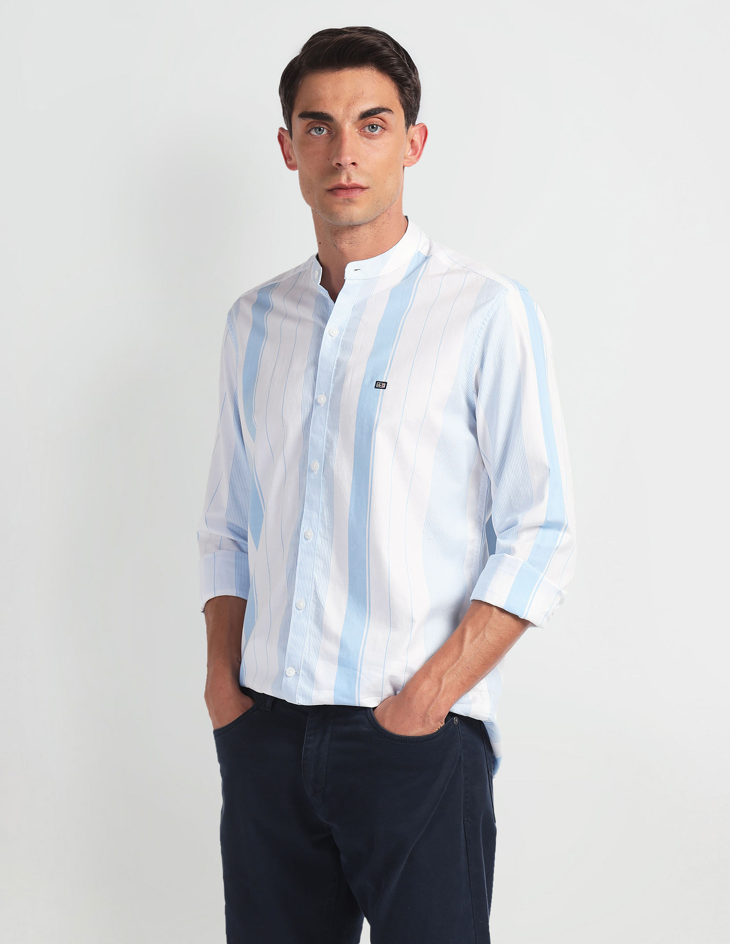 Arrow Sports Mandarin Collar Twill Shirt
